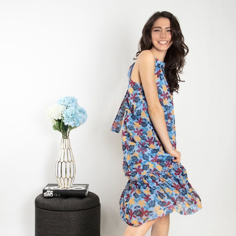 Halter Neck Floral Printed Chiffon Maxi Dress (New but no tag)